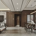 Modern Chinese Dining and Living Room Interior Design With Wooden Furniture And Decorative Paintings