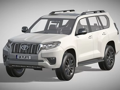 White Toyota SUV With Roof Rack And Black Wheels Front Design 3d model
