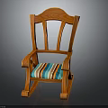 Wooden Rocking Chair With Armrests And Striped Cushion For Home Furniture
