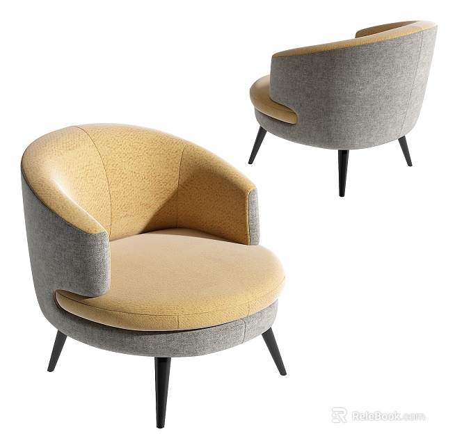 Modern Yellow and Gray Accent Chair with Upholstered Arms and Black Tapered Legs 3d model 