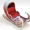 Ornate Christmas Sleigh With Red Cushioned Seat Golden Decorations And Snow