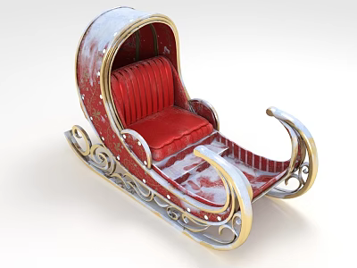 Ornate Christmas Sleigh With Red Cushioned Seat Golden Decorations And Snow 3d model