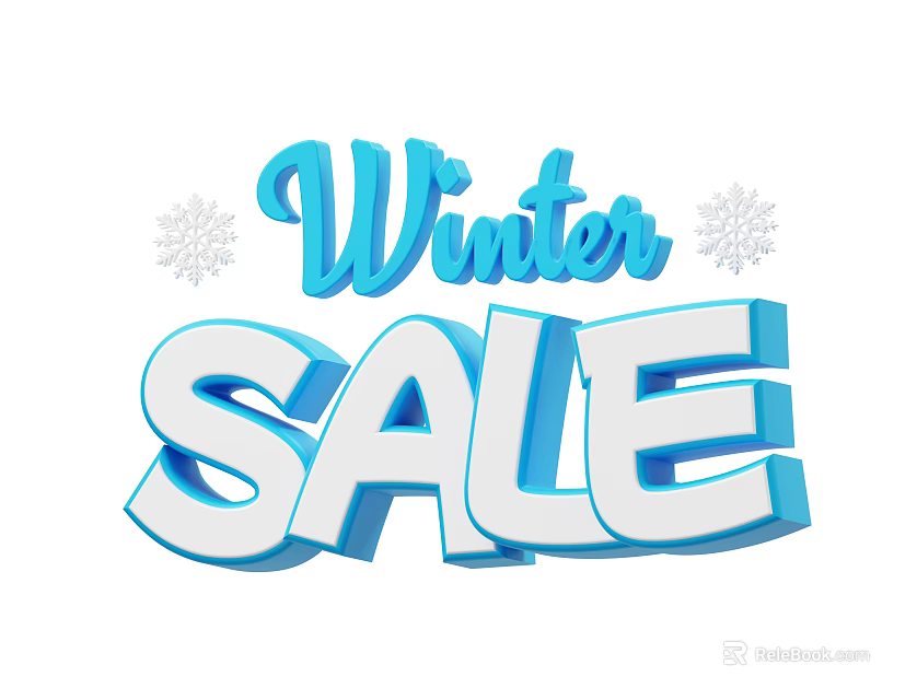 Winter Sale Promotional Banner Design With Snowflakes And Bold Typography 3d model 