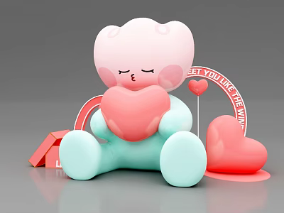 Cute Photo Check in Spot With Pink Bear Red Heart And Arch Sign 3d model