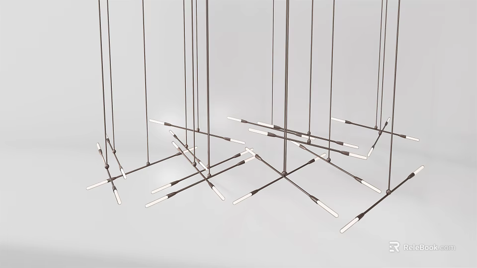 Modern Linear Chandelier With Multiple Black Metal Light Bars And Bright White Illumination Design 3d model 