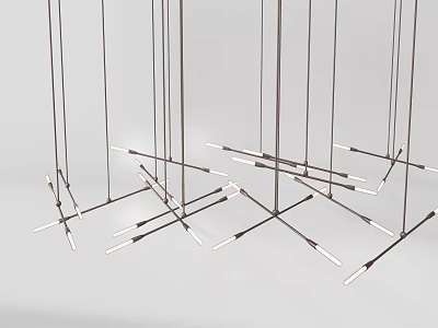 Modern Linear Chandelier With Multiple Black Metal Light Bars And Bright White Illumination Design 3d model