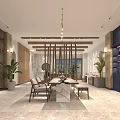 Modern Tea House Interior With Stage Musical Instruments Neon Signs And Lighting Equipment