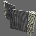 Modern Metal Gate With Vertical Striped Design And Brick Wall Background 3d model