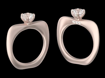 Rose Gold Rings with Unique Geometric Setting Featuring Central Diamond and Small Diamonds 3d model