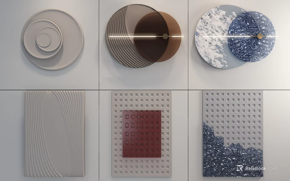 Modern Abstract Wall Decor With Circular Square Textured Geometric Designs 3d model