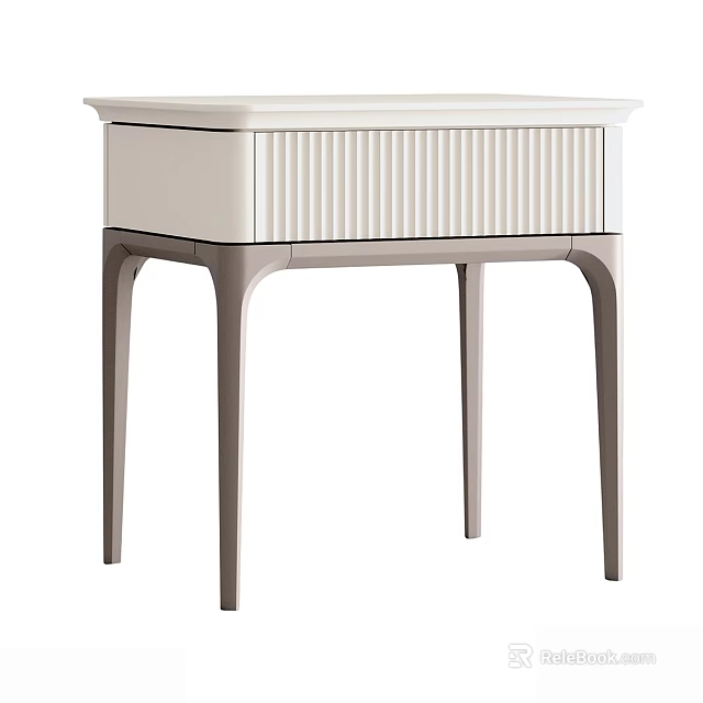 Modern White and Gray Nightstand with Vertical Striped Drawer and Elegant Curved Legs for Bedroom 3d model 