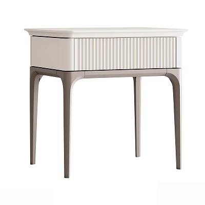 Modern White and Gray Nightstand with Vertical Striped Drawer and Elegant Curved Legs for Bedroom 3d model