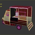 Red and White Mobile Food Cart with Awning Wooden Shelves and Counter