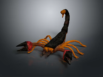 3D Rendered Black Yellow Reptile Scorpion With Large Claws And Curved Tail 3d model