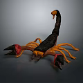 3D Rendered Black Yellow Reptile Scorpion With Large Claws And Curved Tail