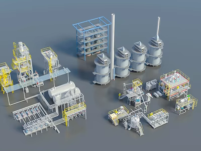 Industrial Equipment with Towers Tanks Piping Systems and Platforms in Industrial Facility Layout 3d model