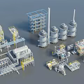 Industrial Equipment with Towers Tanks Piping Systems and Platforms in Industrial Facility Layout