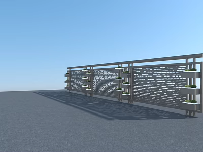 Modern Metal Fence with Perforated Design and Decorative Plants on Balcony 3d model