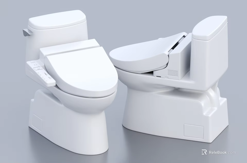 Two Modern White Toilets With Sleek Design And Functional Features For Bathroom 3d model 