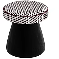 Stylish Sofa Stool With Black White Diamond Pattern Cushion Red Stitching And Black Conical Base