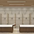 SPA Sauna Room With Wooden Lockers Rest Beds And White Towels On Gray Tiled Floor