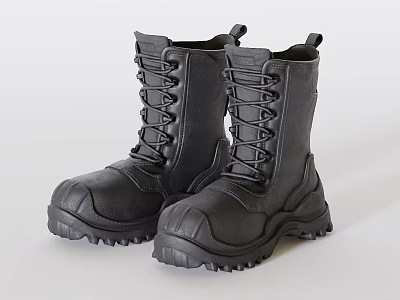 Black Leather Lace up Boots With Thick Durable Sole For Work Outdoor Use 3d model