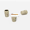 Three Cream Colored Ceramic Vessels With Intricate Patterns Two Upright One Tilted 3d model