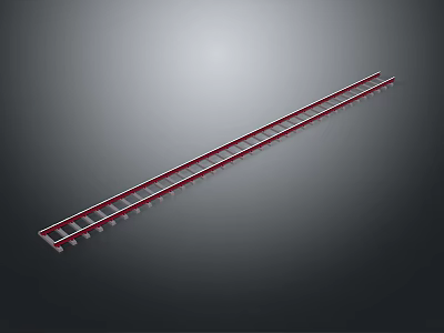 Train Railway Track With Red Rails And Wooden Sleepers On Gray Background 3d model