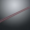Train Railway Track With Red Rails And Wooden Sleepers On Gray Background