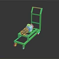 Green Metal Equipment Cart With Wheels And Top Mounted Mechanical Apparatus