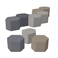 Multiple Hexagonal Fabric Ottomans in Gray Light Gray and Beige for Modern Living Room