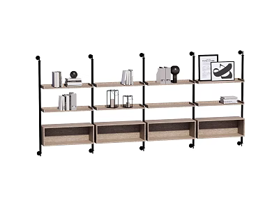Multilayer Wooden Shelving Unit with Open Storage Layers for Home Organization and Decor 3d model