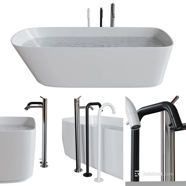 Modern White Bathtub With Sleek Design And Multiple Faucet Styles For Contemporary Bathrooms 3d model 