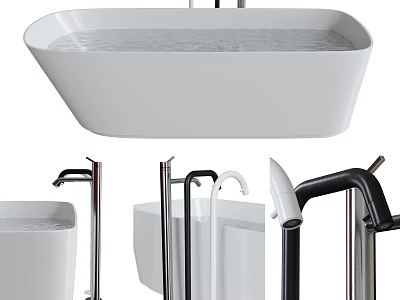 Modern White Bathtub With Sleek Design And Multiple Faucet Styles For Contemporary Bathrooms 3d model