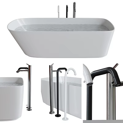 Modern White Bathtub With Sleek Design And Multiple Faucet Styles For Contemporary Bathrooms 3d model
