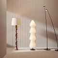 Modern Floor Lamps With Wooden Base Layered Shade And Curved Black Metal Stand