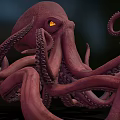 Giant Pinkish Purple Octopus Game Movie Character With Glowing Yellow Eyes And Tentacles With Suckers