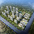 Aerial View Planning of Modern High Rise Residential Community With Green Landscape Sports Field And Roads