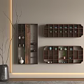 Chinese Style Wall Mounted Curio Shelf With Decorative Items In Modern Interior