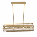 Modern Multi Tiered Chandelier With Gold Frame And Transparent Vertical Bars