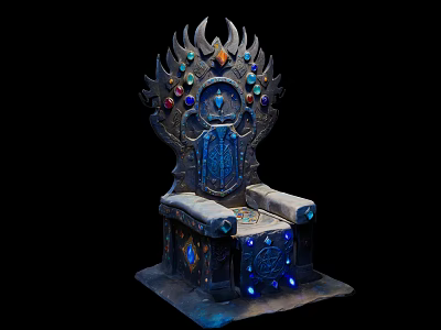 Ornate Single Seater Sofa With Colorful Gemstones Intricate Carvings And Glowing Blue Accents 3d model