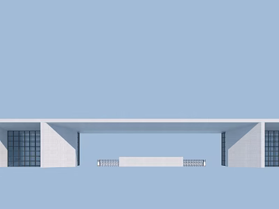 Modern Symmetrical Entrance Gate With Concrete Frame And Glass Panel Design 3d model