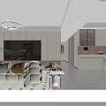 Modern Minimalist Cream Style Living And Dining Room With Cozy Ambient Lighting And Comfortable Furnishings