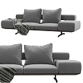 Comfortable Gray Sofa With Plush Cushions And Striped Blanket Design 3d model