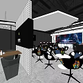 Modern Internet Cafe Interior With Computers Tables Bar Counter And Menu Screens 3d model