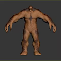 Orange Muscular Fantasy Monster Sculpture With Large Arms Claws And Fierce Posture