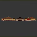 Traditional Chinese Courtyard Building Complex 3D Model With Red Roofs And Central Courtyard