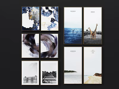 Animal Paintings With Giraffes And Ocean Elements For Modern Home Wall Art 3d model