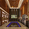 Traditional Cultural Center Interior With Wooden Carvings Elephant Statues Stone Walls And Decorative Lanterns