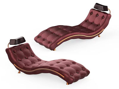 Elegant Burgundy Tufted Lounge Chairs With Black Headrests Golden Legs 3d model